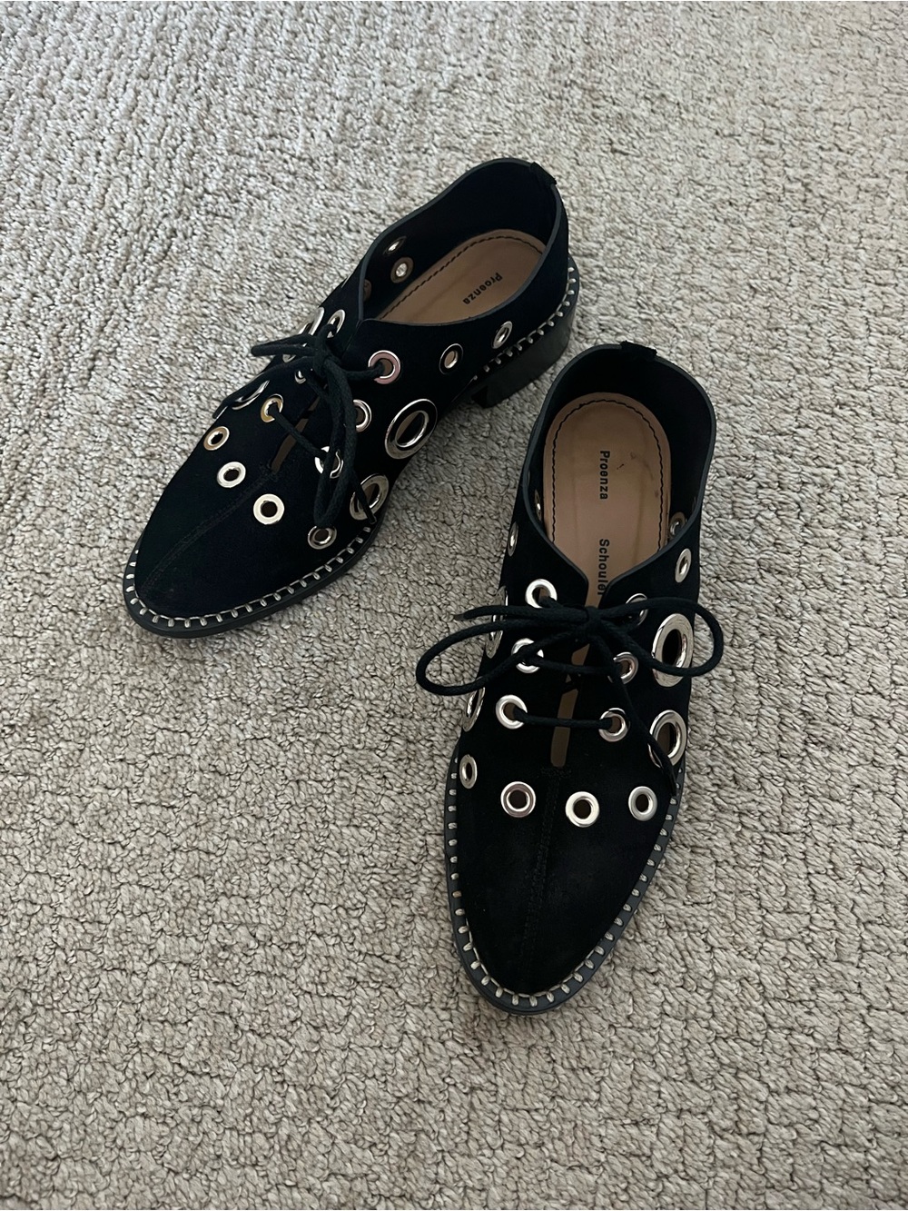 Proenza Schouler Black Suede Lace-Up Oxfords with Grommets